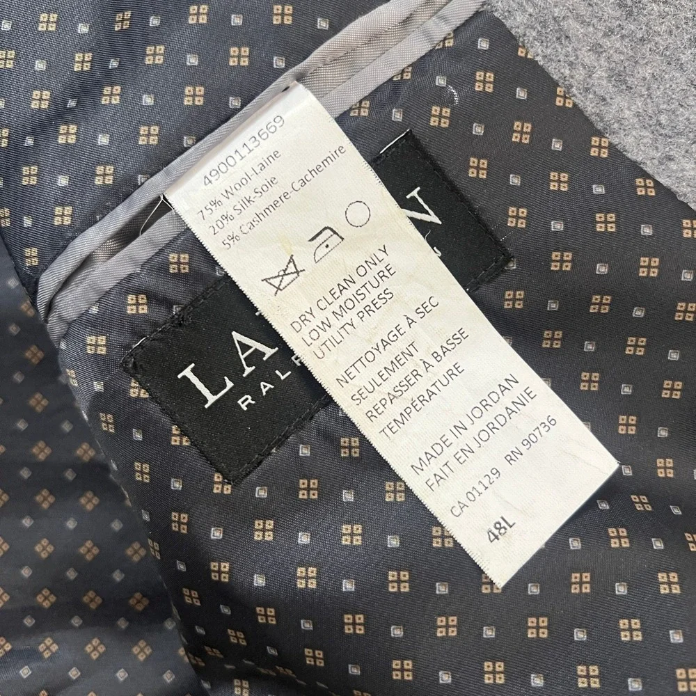 Lauren Ralph Lauren Mens Grey Wool Silk Cashmere Blazer Sport Coat 48L